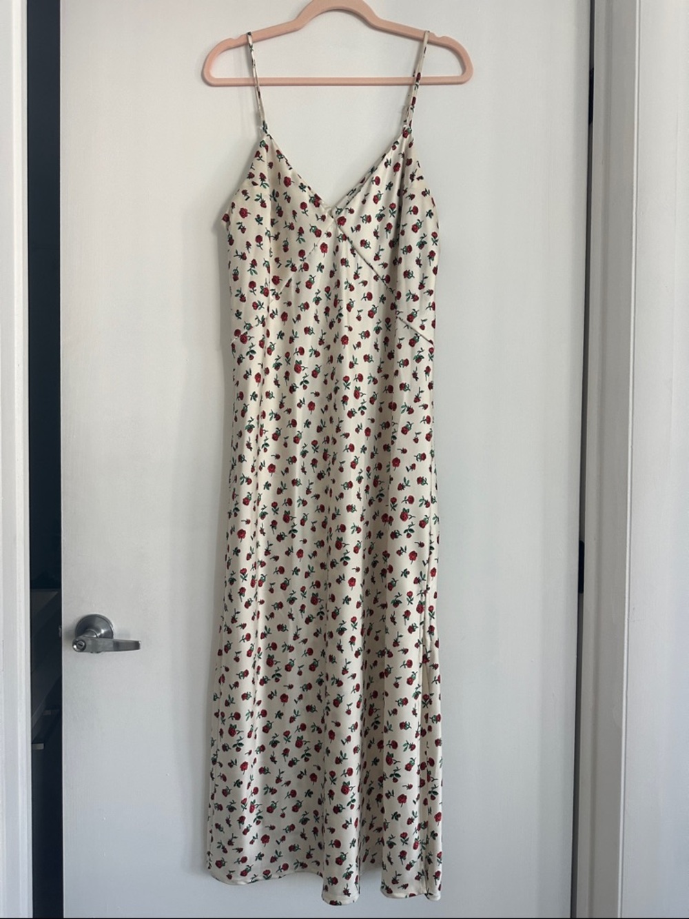 a new day Cream Maxi Slip Dress with Red Rose Print